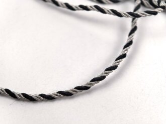 Schwarz-silberne Kordel / Litze. Durchmesser etwa 2mm, UV Negativ, Gesamtlänge etwa 100cm