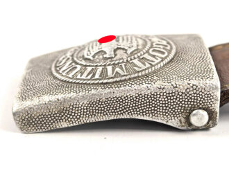 Heer, Koppelschloss für Mannschaften aus Aluminium. Getragenes Stück, die Lederzunge datiert 1938