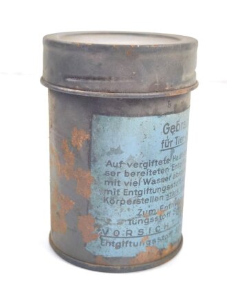 Tier Entgiftungsbüchse 42 der Wehrmacht. Grob gereinigter Speicherfund, datiert 1944