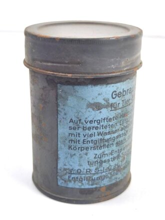 Tier Entgiftungsbüchse 42 der Wehrmacht. Grob gereinigter Speicherfund, datiert 1944