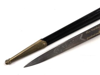 Deutschland nach 1945, Hirschfänger von Eickhorn Solingen. Beidseitig geäzte Klinge mit Widmung von 1961.