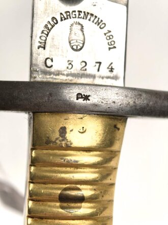 Argentinien, Seitengewehr Modell 1891 mit Messinggriff. Guter Zustand, Nummerngleiches Stück