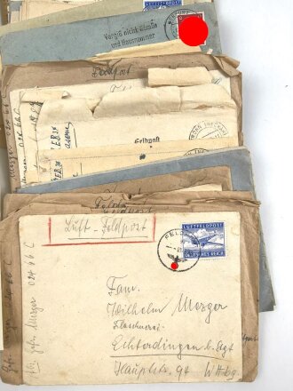 Konvolut Feldpost eines am 15.März 1943 25km ostwärts Dorogobush ( Russland) gefallenen Angehörigen  im Infanterie Regiment 34. Insgesamt 45 Belege