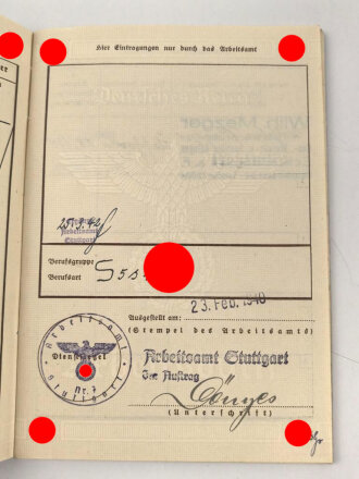 Arbeitsbuch eines Selbstständigen Installateur aus Esslingen am N., datiert 1940