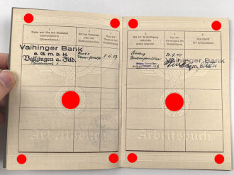 Arbeitsbuch eines Bankangestellten Lehrlings aus Echterdingen, datiert 1938