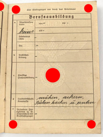 Arbeitsbuch eines Hilfsarbeiters aus Waiblingen, war mal feucht