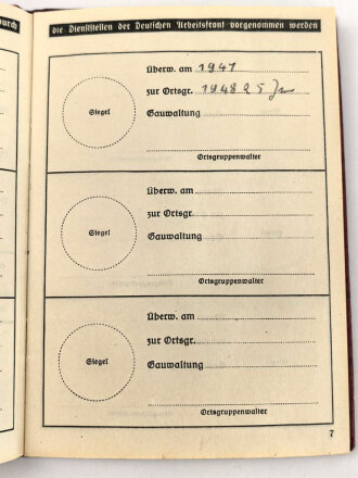 Deutsche Arbeitsfront Mitgliedsbuch eines Angehörigen des Gaus Württbg.-Hohenz., Stuttgart, datiert 1936