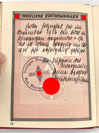 NSDAP Mitgliedsbuch einer Frau aus Ludwigsburg. Ausgestellt 1936, Mitgliedsbeiträge von 1935 bis 1944