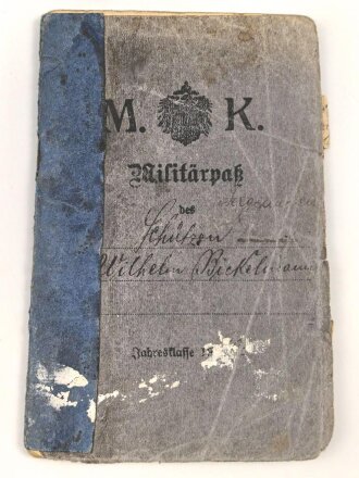 Preußen, Militärpaß eines Angehörigen im Artillerie Regiment 97 , in Krieg zur Maschinen Gewehr Kompanie 137 versetzt. Ostfeldzug ( Lettland) Eisernes Kreuz 2. Klasse 1915. Flakgruppe Neunkirchen Saar 1918