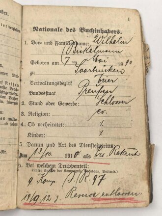 Preußen, Militärpaß eines...