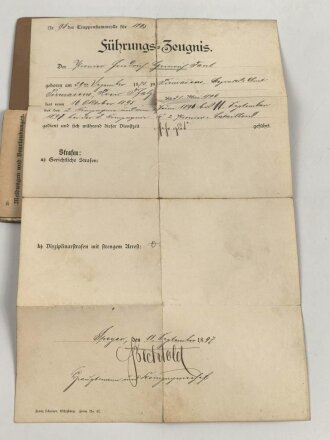 Bayern, Militärpaß für einen 1895 beim Pionier Bataillon 2 eingetretenen Pirmasenser. Im 1. Weltkrieg bei der 1.Landwehr Pionier Kompanie an den Stellungskämpfen in Lothringen teilgenommen.