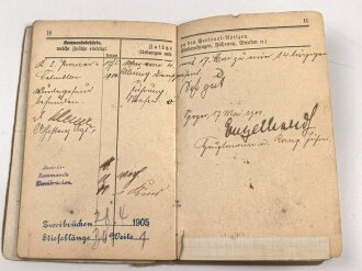 Bayern, Militärpaß für einen 1895 beim Pionier Bataillon 2 eingetretenen Pirmasenser. Im 1. Weltkrieg bei der 1.Landwehr Pionier Kompanie an den Stellungskämpfen in Lothringen teilgenommen.