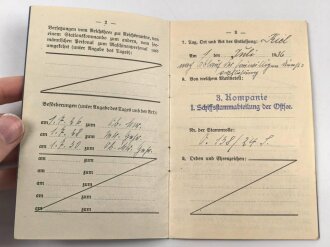 Reichsmarine Militärpaß, eingetreten 1924 bei 7. Kompanie Schiffstammdivision der Ostsee. Schießauszeichnung für Gewehr Stufe 1,