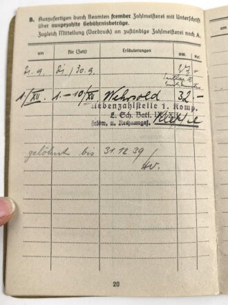 Soldbuch Heer , ausgestellt am 28.8.1939 bei Stab Infanterie Regiment 212. Herzleiden, daher wenige Einträge