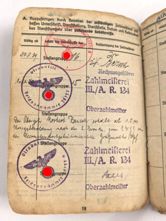 Soldbuch Heer, ausgestellt am 7.8.1939 bei Artillerie Regiment 10.