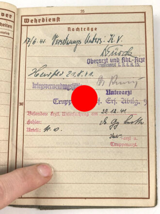 Wehrpaß Heer, eingestellt am 5.2.1941 bei leichte Artillerie Ersatz Abteilung 15 Frankfurt Bonames.