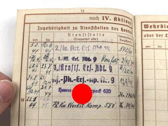 Wehrpaß Heer, eingestellt am 5.2.1941 bei leichte Artillerie Ersatz Abteilung 15 Frankfurt Bonames.