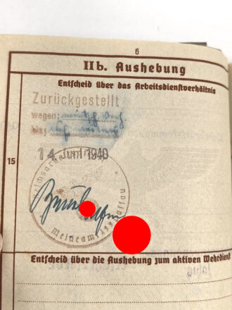 Wehrpaß Heer, eingestellt am 10.2.41 bei Infanterie Ersatz Btl. 342 Bayreuth.