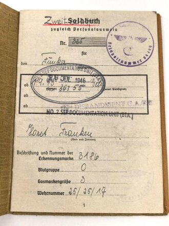 Soldbuch Heer,  Zweitschrift ausgestellt 12.3.1945 bei...