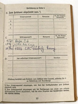 Soldbuch Heer,  Zweitschrift ausgestellt 12.3.1945 bei Nachrichten Abteilung  297.