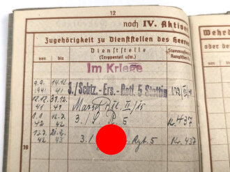 Wehrpaß Heer, eingestellt am 9.9.1941 bei Schützen Ersatz Btl. 5 Stettin.