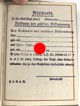 Wehrpaß Luftwaffe, eingestellt am 3.5.41 bei Luftnachrichtenregiment Dresden.