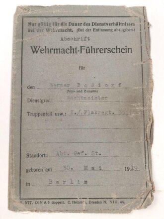 Wehrmacht-Führerschein für einen...