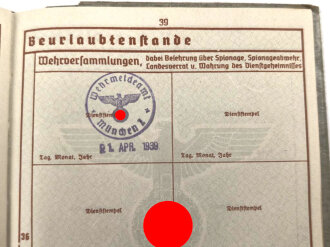 Wehrpaß Heer, ausgestellt am 11.4.1938.