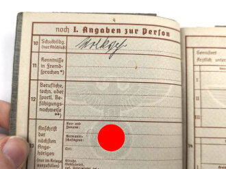 Wehrpaß Heer, ausgestellt am 11.4.1938.
