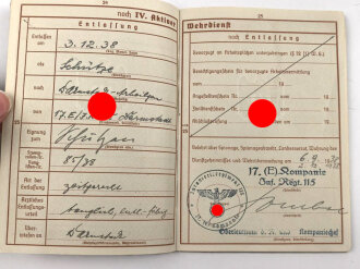 Wehrpaß Heer, eingestellt am 5.9.38 bei Infanterie Regiment 115.