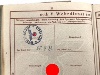 Wehrpaß Heer, Zweitschrift. Eingestellt am 26.8.39 bei Feld Artillerie Regiment 4.