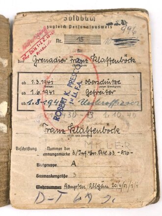 Soldbuch Heer, ausgestellt im Felde am 13.11.1942 bei...