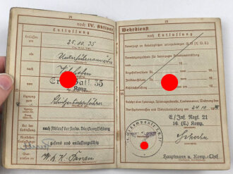 Wehrpaß Heer, eingestellt am 26.8.35 bei Ergänzungs Batl. 35 Nürnberg.