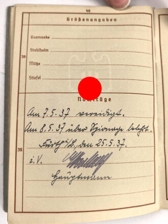 Wehrpaß Heer , eingestellt am  21.1.1915.