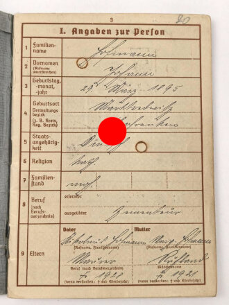 Wehrpaß Heer , eingestellt am  21.1.1915.