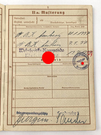 Wehrpaß Heer , eingestellt am  21.1.1915.