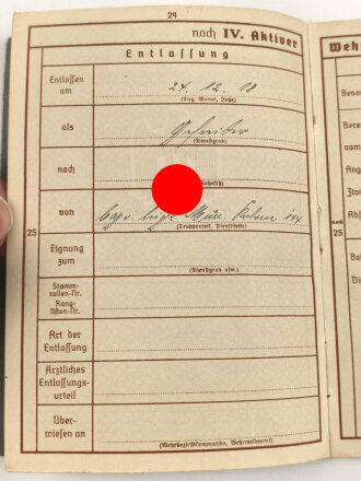 Wehrpaß Heer , eingestellt am  21.1.1915.