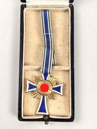 Ehrenkreuz der Deutschen Mutter ( Mutterkreuz ) in Gold mit Band im Etui, Hersteller R.Souval Wien VII