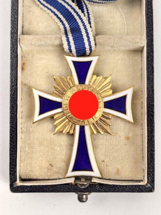 Ehrenkreuz der Deutschen Mutter ( Mutterkreuz ) in Gold mit Band im Etui, Hersteller Wilh. Deumer, Lüdenscheid