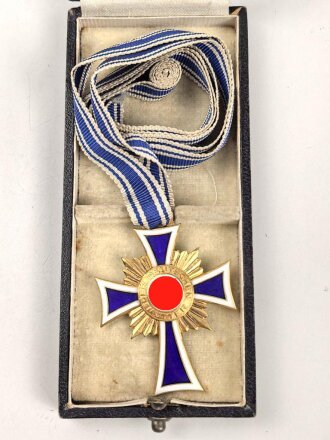 Ehrenkreuz der Deutschen Mutter ( Mutterkreuz ) in Gold mit Band im Etui, Hersteller Wilh. Deumer, Lüdenscheid