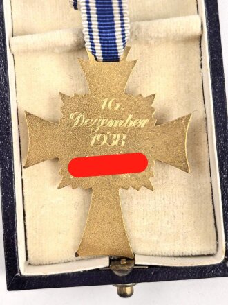 Ehrenkreuz der Deutschen Mutter ( Mutterkreuz ) in Gold mit Band im Etui, Hersteller Forster & Graf Schwäb. Gmünd