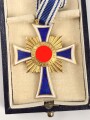 Ehrenkreuz der Deutschen Mutter ( Mutterkreuz ) in Gold mit Band im Etui, Hersteller Forster & Graf Schwäb. Gmünd