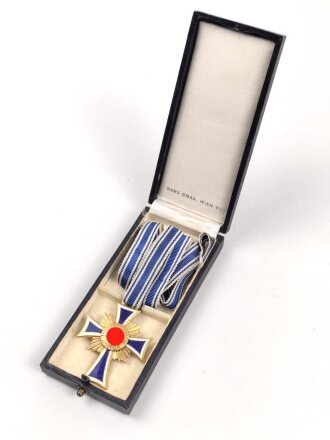 Ehrenkreuz der Deutschen Mutter ( Mutterkreuz ) in Gold mit Band im Etui, Hersteller Hans Gnad Wien VII