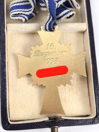 Ehrenkreuz der Deutschen Mutter ( Mutterkreuz ) in Gold mit Band im Etui, Hersteller B.H. Mayer Pforzheim