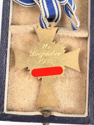 Ehrenkreuz der Deutschen Mutter ( Mutterkreuz ) in Gold mit Band im Etui, Hersteller Ph, Türkss Wwe Wien XVL