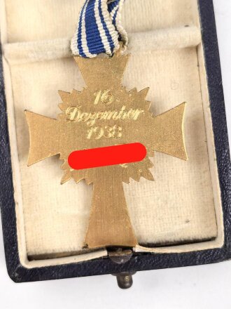 Ehrenkreuz der Deutschen Mutter ( Mutterkreuz ) in Gold mit Band im Etui, Hersteller Liefergemeinschaft Pforzheimer Innungen