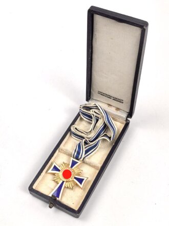 Ehrenkreuz der Deutschen Mutter ( Mutterkreuz ) in Gold mit Band im Etui, Hersteller Liefergemeinschaft Pforzheimer Innungen