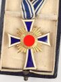 Ehrenkreuz der Deutschen Mutter ( Mutterkreuz ) in Gold mit Band im Etui, Hersteller Liefergemeinschaft Pforzheimer Innungen