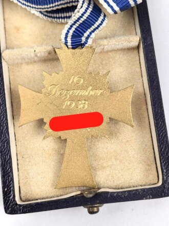 Ehrenkreuz der Deutschen Mutter ( Mutterkreuz ) in Gold mit Band im Etui, Hersteller Friedrich Linden Lüdenscheid