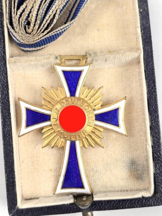 Ehrenkreuz der Deutschen Mutter ( Mutterkreuz ) in Gold mit Band im Etui, Hersteller R.Souval Wien VII